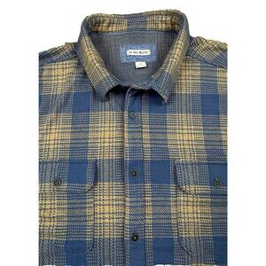32 Bar Blues Shirt Mens XXL Brown/Blue Plaid Long Sleeve Collared Button Up